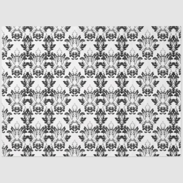 Papel De Seda Patrón floral victoriano blanco negro impecable (Anverso)