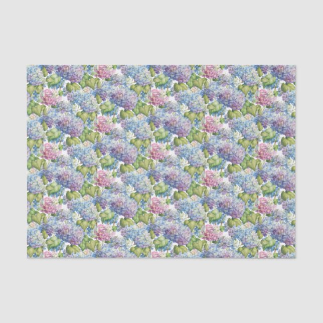 Papel De Seda Patrón floral vinatera azul rosa Hydrangea (Anverso)