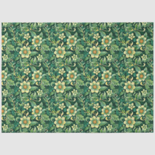 Papel De Seda Patrón Floral Vines Verdes Esmeralda Decoupage