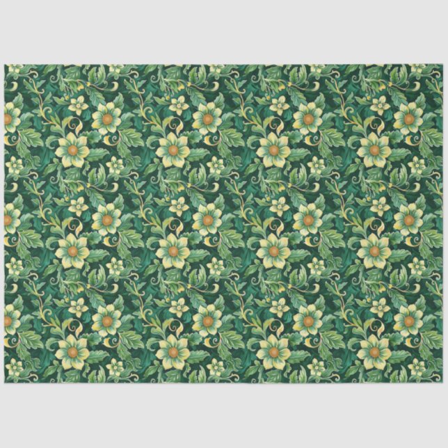 Papel De Seda Patrón floral Vinos verdes esmeraldas Desnudar (Anverso)