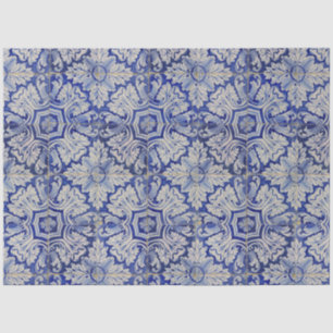 Papel De Seda Patrón floral vintage azul y blanco mediterráneo