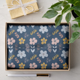 Papel De Seda Patrón floral y frondoso de color azul marino