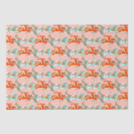 Papel De Seda Patrón folclórico lindo de conejo rosa Rubor