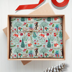 Papel De Seda Patrón forestal de animales azul y rojo de bosque