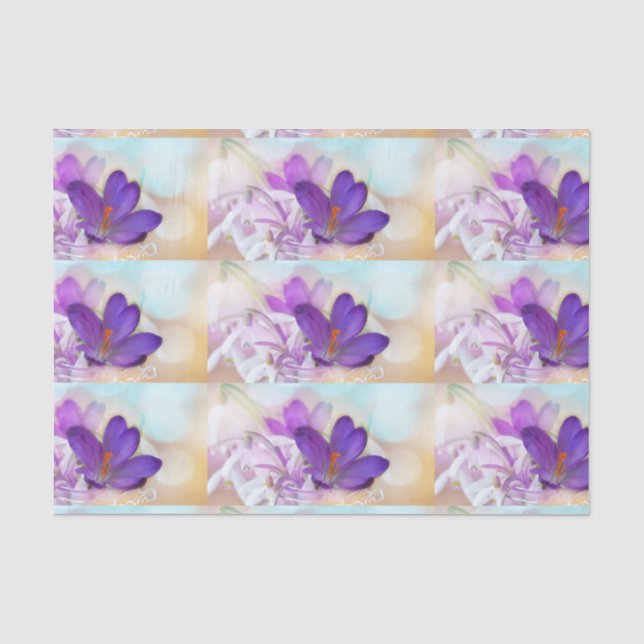 Papel De Seda Patrón fotográfico de un crocus de primavera púrpu (Anverso)