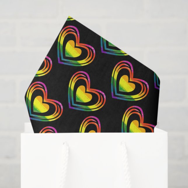 Papel De Seda Patrón gay LGBTQ Rainbow Hearts (Bolsa de regalo)