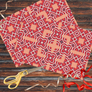 Papel De Seda Patrón geométrico árabe árabe bohemio rojo