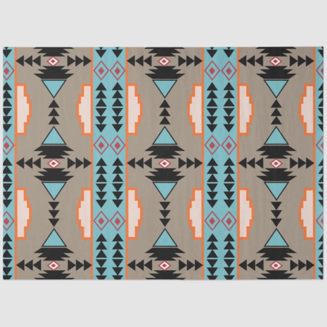 Papel De Seda Patrón geométrico azteca mexicano (Anverso)