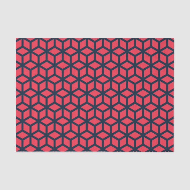Papel De Seda Patrón geométrico azul oscuro rosado (Anverso)