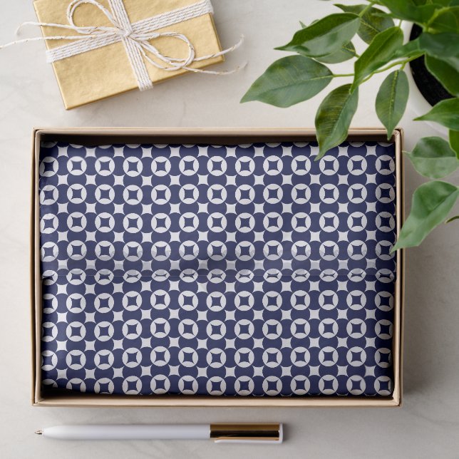 Papel De Seda Patrón geométrico de círculos entrelazados azul re (Regalo )