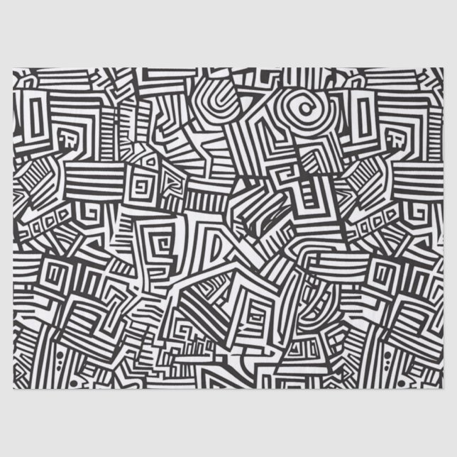 Papel De Seda Patrón geométrico de línea abstracta en blanco y n (Anverso)