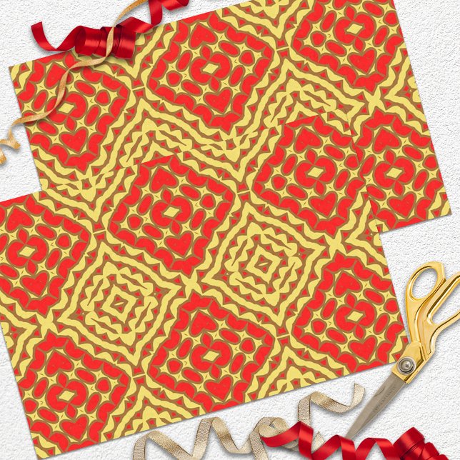 Papel De Seda Patrón geométrico de mosaico amarillo y rojo orien (Subido por el creador)