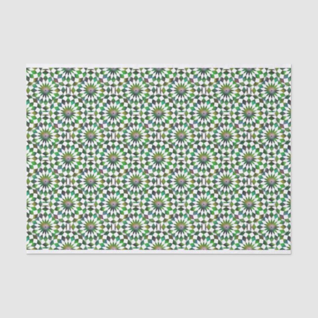 Papel De Seda Patrón geométrico de Pixels Green Bokeh Retro de 1 (Anverso)