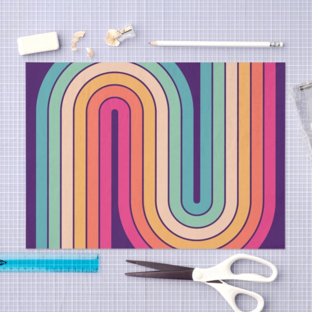 Papel De Seda Patrón geométrico de rayas arqueadas de estilo ret (Artesanía)