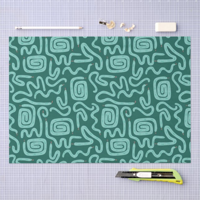 Papel De Seda Patrón geométrico de serpiente verde (Artesanía)