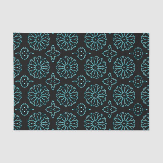 Papel De Seda Patrón geométrico decorativo negro y Verde azulado (Anverso)