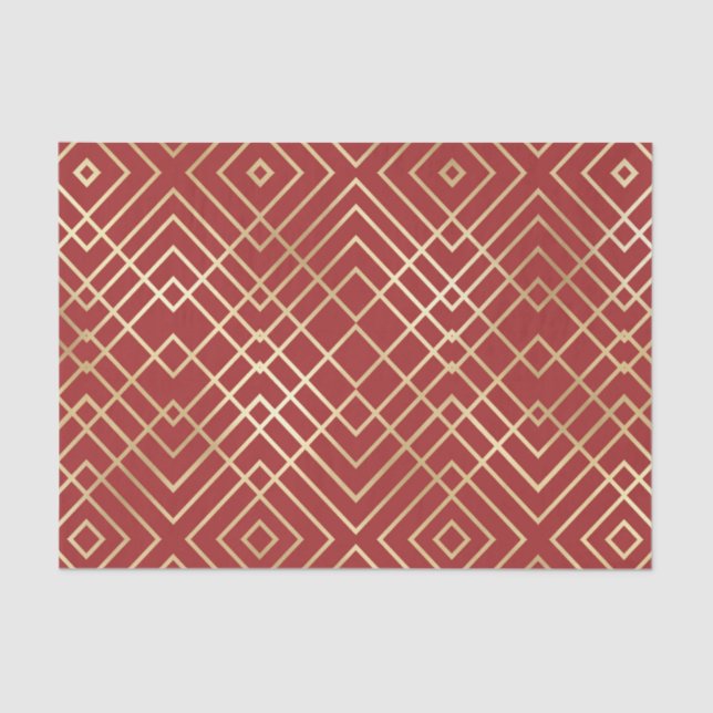 Papel De Seda Patrón geométrico del Art Decó del Rojo Chino Mode (Anverso)