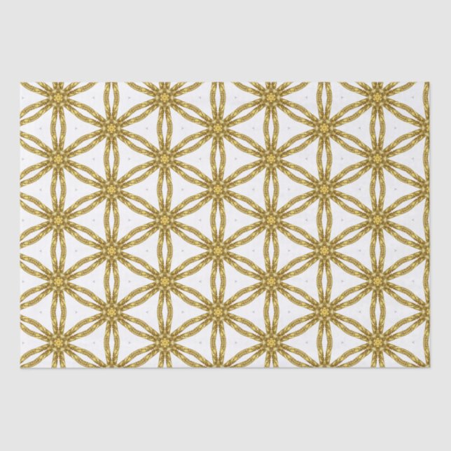 Papel De Seda Patrón geométrico elegante de oro y blanco (Anverso)