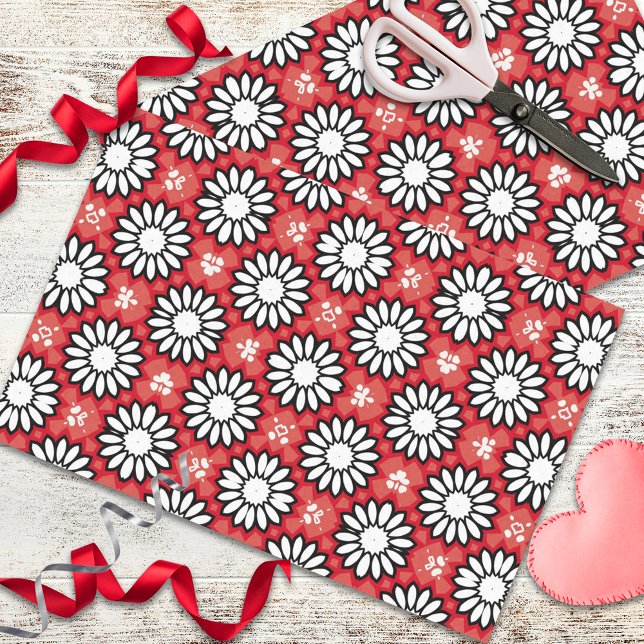 Papel De Seda Patrón geométrico floral estiloso blanco y rojo (Subido por el creador)