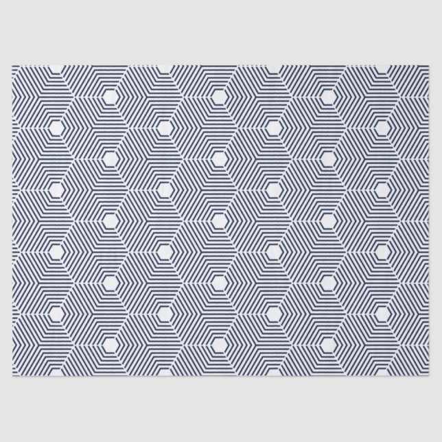 Papel De Seda Patrón geométrico marino-azul y blanco (Anverso)