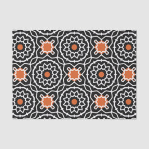 Papel De Seda Patrón geométrico marroquí negro blanco naranja