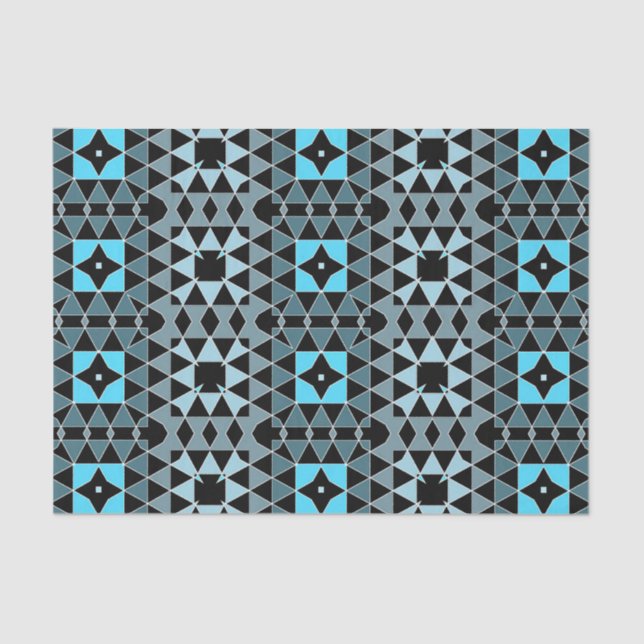 Papel De Seda Patrón geométrico mosaico de moda azul y negro (Anverso)