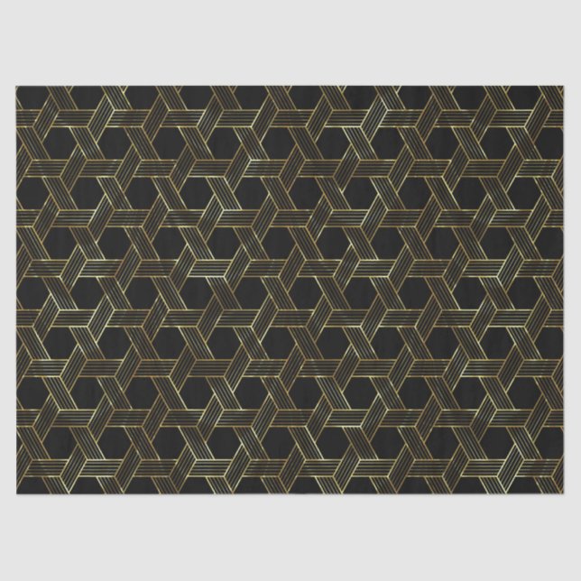 Papel De Seda Patrón Geométrico Negro Y Oro (Anverso)