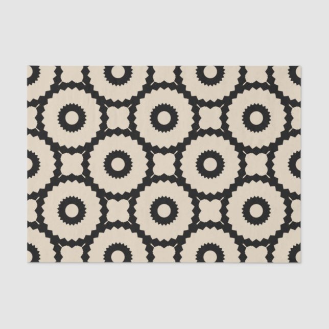 Papel De Seda Patrón geométrico ornamental negro y beige (Anverso)