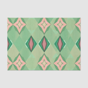 Papel De Seda Patrón geométrico retro verde rosa diamante estrel