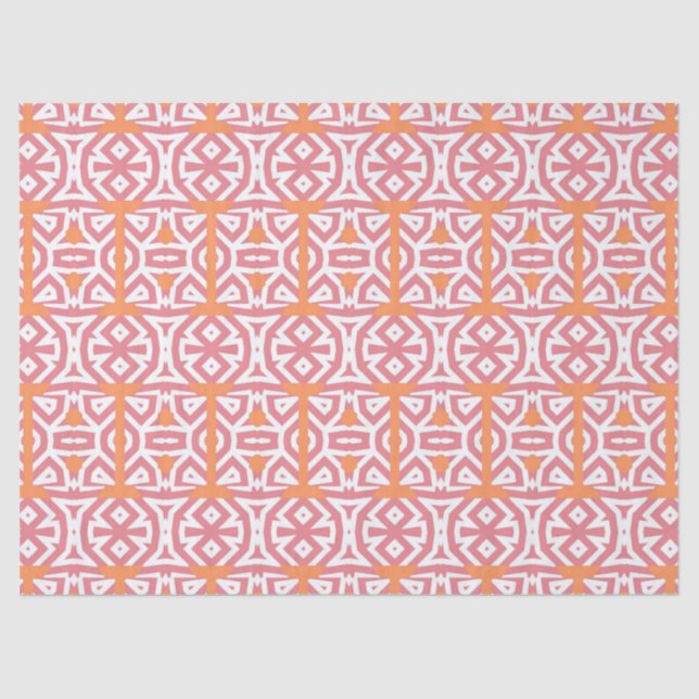 Papel De Seda Patrón geométrico rosado del Naranja étnico tribal (Anverso)