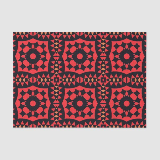 Papel De Seda Patrón geométrico tribal decorativo rojo y negro (Anverso)