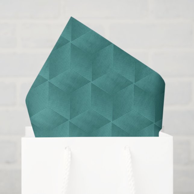 Papel De Seda Patrón geométrico turquesa con un diseño de cubo 3 (Bolsa de regalo)