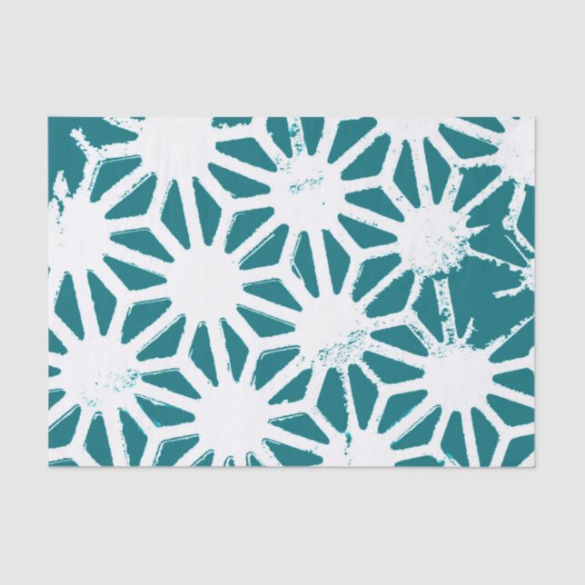 Papel De Seda Patrón geométrico verde azulado y blanco (Anverso)