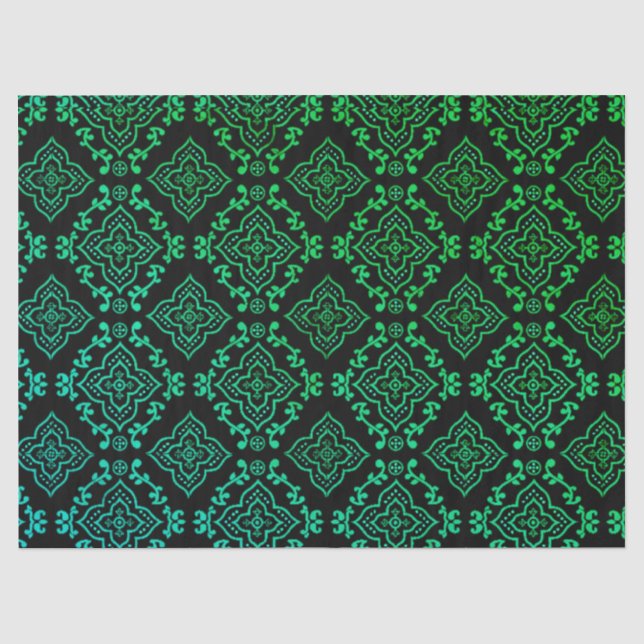 Papel De Seda Patrón geométrico verde / Impresión india (Anverso)