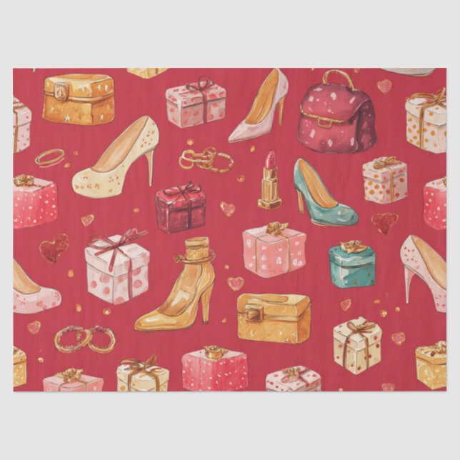 Papel De Seda Patrón Glam Navidad Coquette Rojo (Anverso)