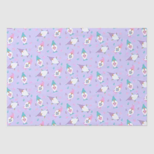 Papel De Seda Patrón Gnome de Pascua Azul Púrpura Pink (Anverso)