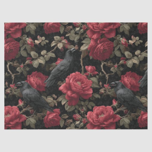 Papel De Seda Patrón gótico con rosas y cuerdas rojas (Anverso)