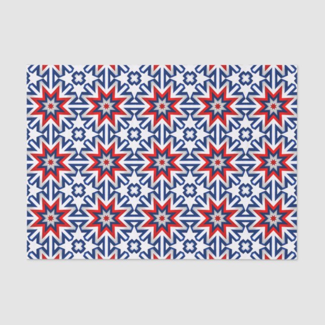 Papel De Seda Patrón gráfico azul blanco rojo patriótico (Anverso)