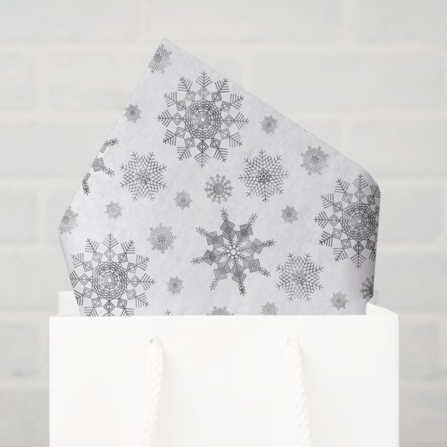 Papel De Seda Patrón Gris Plateado De Copos De Nieve (Bolsa de regalo)