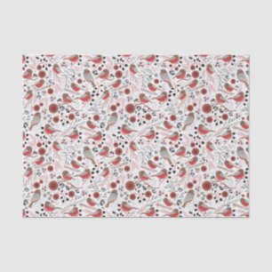 Papel De Seda Patrón Gris Rojo De Pollos Con Floral