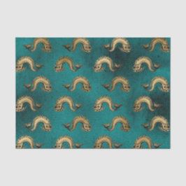 Papel De Seda Patrón heráldico náutico vintage en verde azulado 