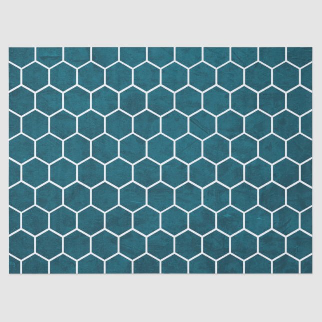 Papel De Seda Patrón hexagonal exagerado azul profundo (Anverso)