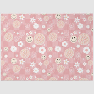 Papel De Seda Patrón hippie retro rosado Groovy controlado