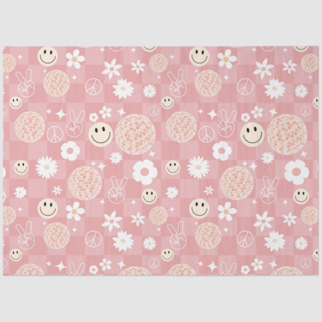 Papel De Seda Patrón hippie retro rosado Groovy controlado (Anverso)