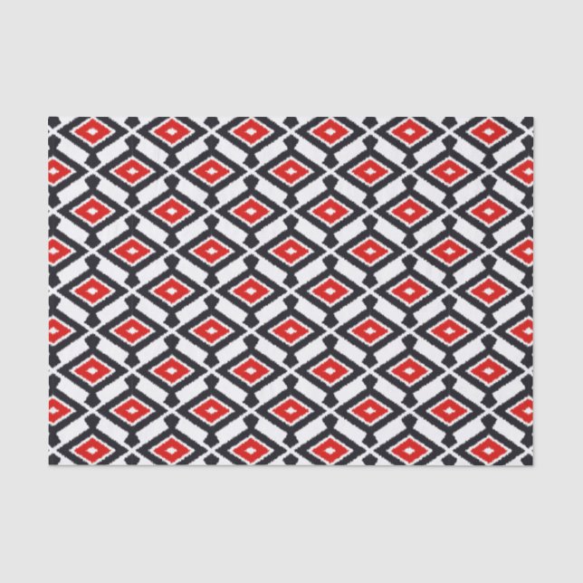 Papel De Seda Patrón Ikat - rojo oscuro, negro y blanco (Anverso)