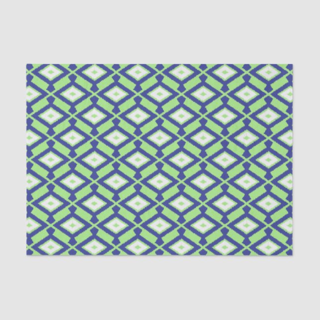 Papel De Seda Patrón Ikat - Verde, Azul índigo y Blanco (Anverso)