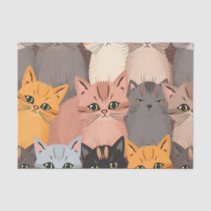 Papel De Seda Patrón Ilustrado de Caritas de Gatos Adorables