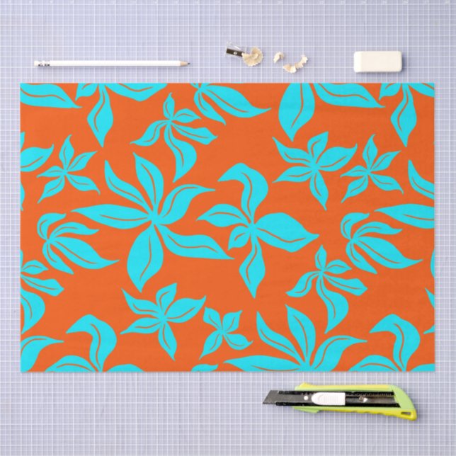 Papel De Seda Patrón ilustrado de flores azules (Artesanía)