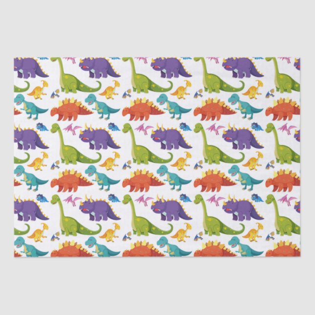Papel De Seda Patrón ininterrumpido de dinosaurios coloridos (Anverso)