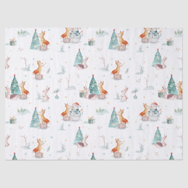 Papel De Seda Patrón invernal de animales de Navidad curado (Anverso)